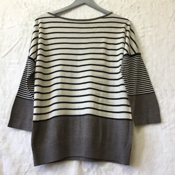 Tory Burch Grey Striped Wool Sweater - Picture 1 of 13